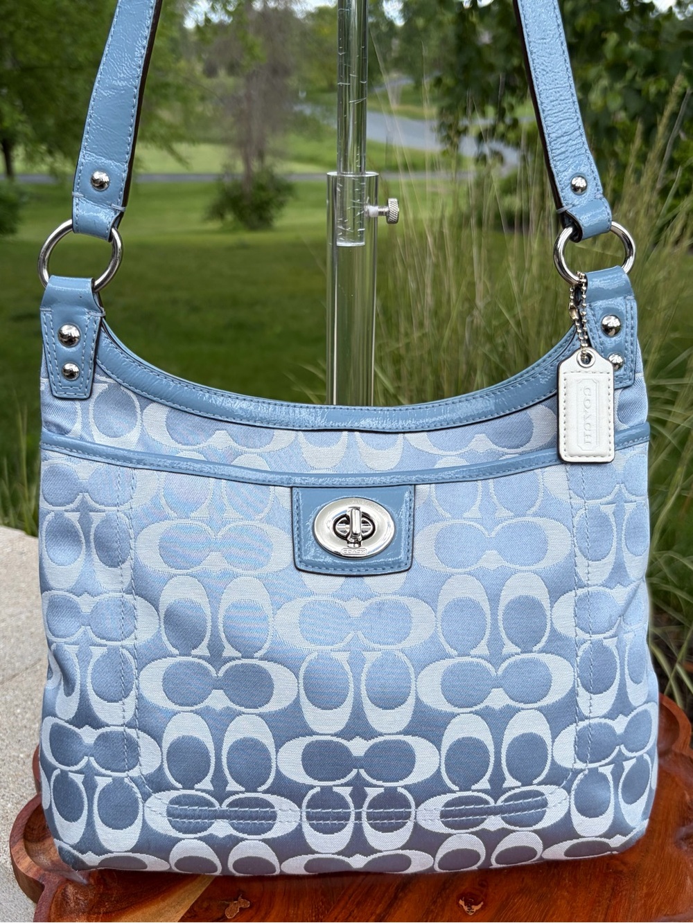 Coach Penelope Signature Sateen Baby Blue Hippie Crossbody EUC
